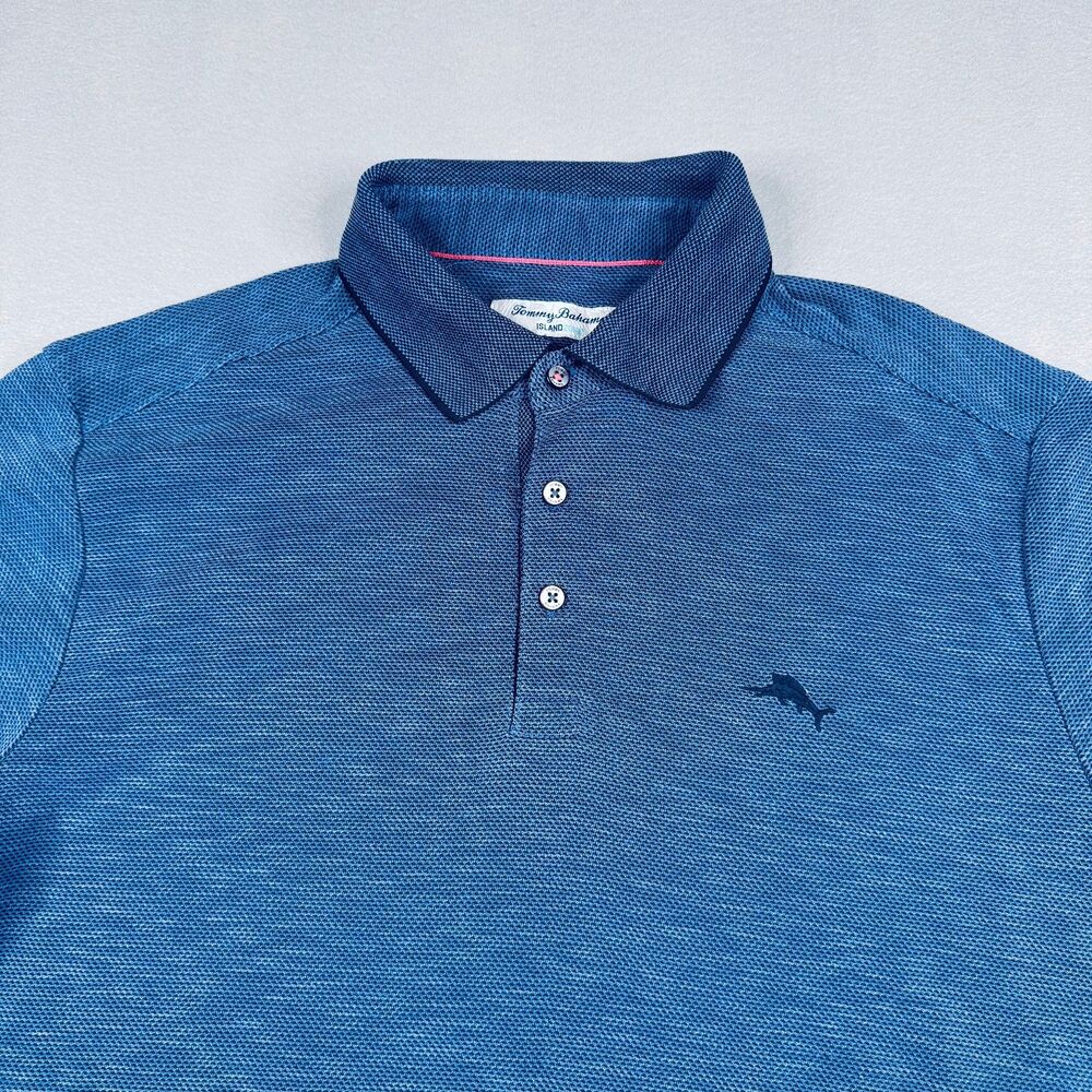 Tommy Bahama Men's Island Zone Blue Textured Short Sleeve Polo Shirt Size Medium - Picture 3 of 12